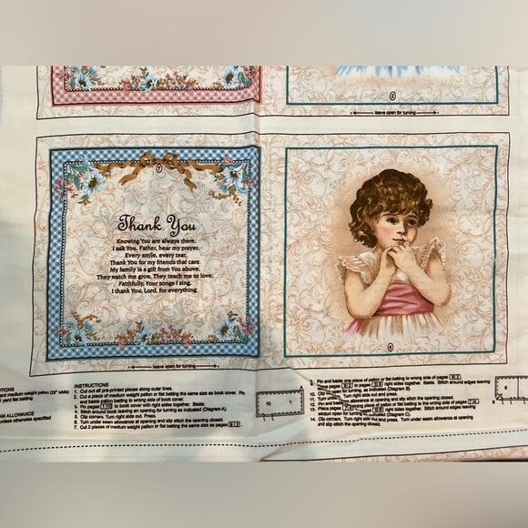 VTG Fabric Learning To Pray Victorian Children Cheat Quilt Squares 68”x44” - Picture 6 of 14